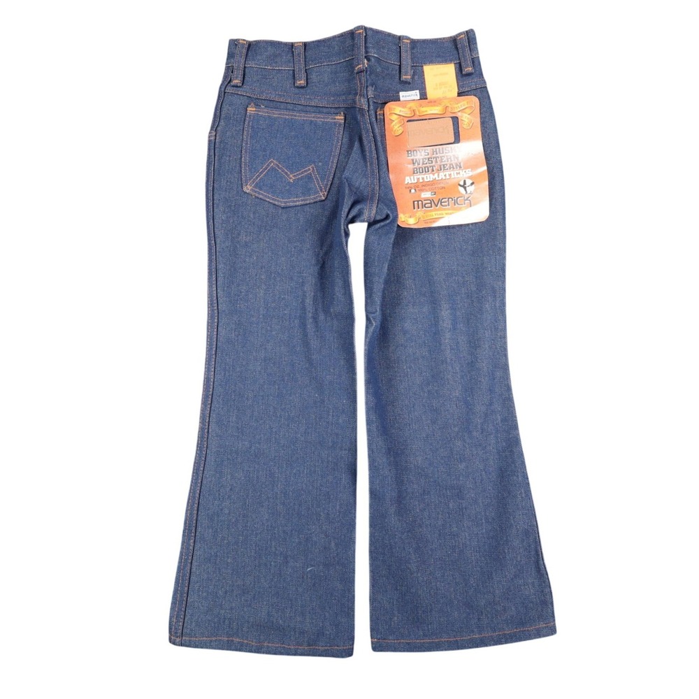Maverick Western Boot Jean Boys 8 Husky Vintage 70s Deadstock Indigo Denim USA